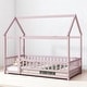 preview thumbnail 4 of 36, Twin / Full Size Wooden House Bed with Fence and Roof bed Frame, Montessori Style Floor Bed for Kids Pink - Full 