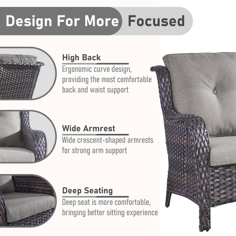 Fire Pit Table with Patio Sofa Chairs Ottomans Brown-Grey - Brown