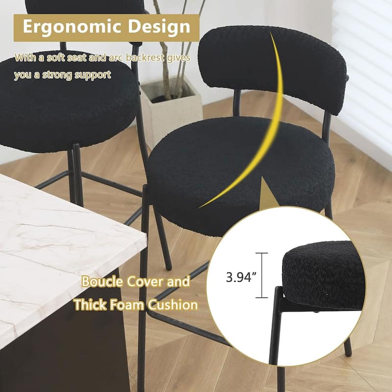 XINMICS 27 Inches Boucle Counter Height Bar Stools with Back