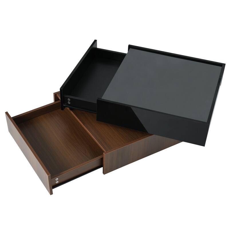 Square 360°Rotating Coffee Table with 2 Drawers