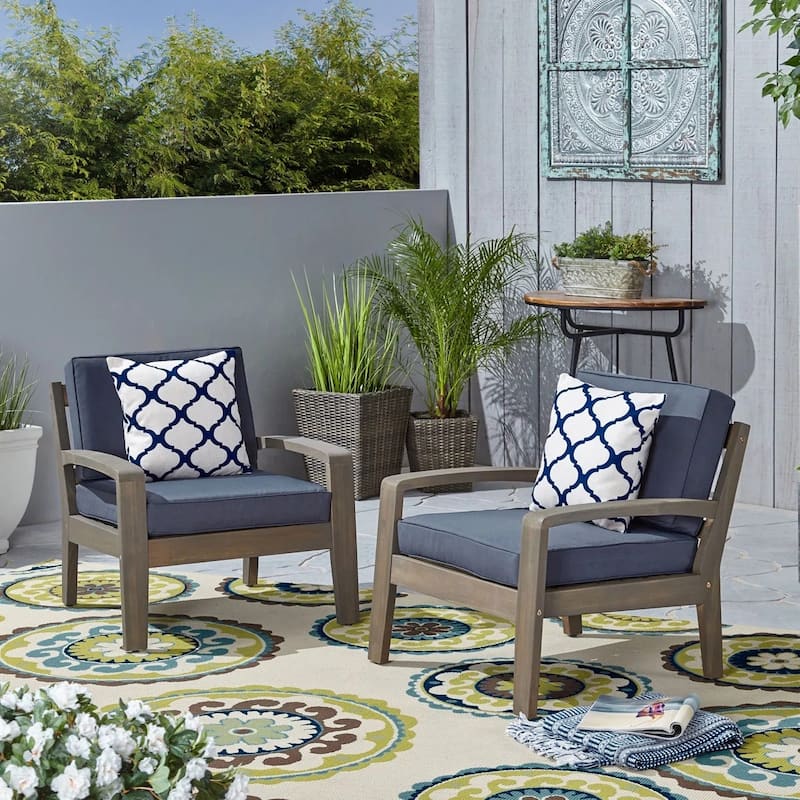 Roomfitters Grenada Solid Acacia Wood Outdoor Club Chair with Cushions