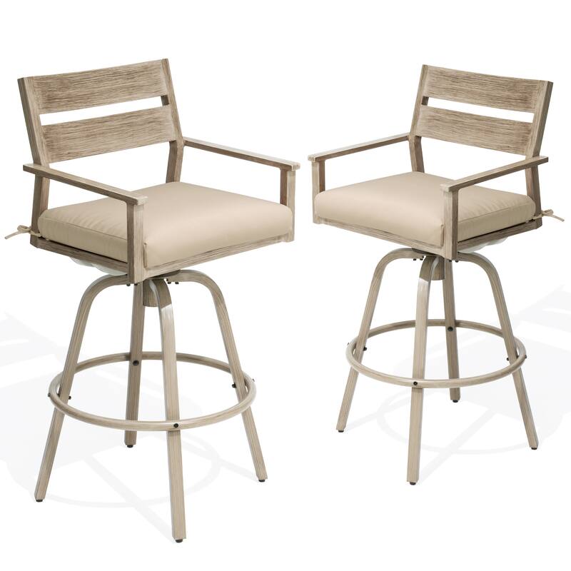 Outdoor Indoor Aluminum Patio Bar Stools Swivel Dining Chairs with Sunbrella Cushions