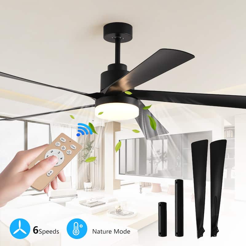 65 Inch Ceiling Fan with Light, 5-Blade Dimmable LED Ceiling Fan with Remote Control, Modern Quiet Design - Black