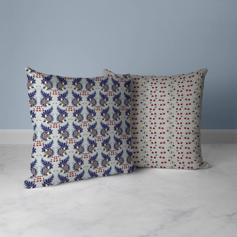 Botanical Bouquet Faux Suede Reversible Throw Pillow Gray and Blue