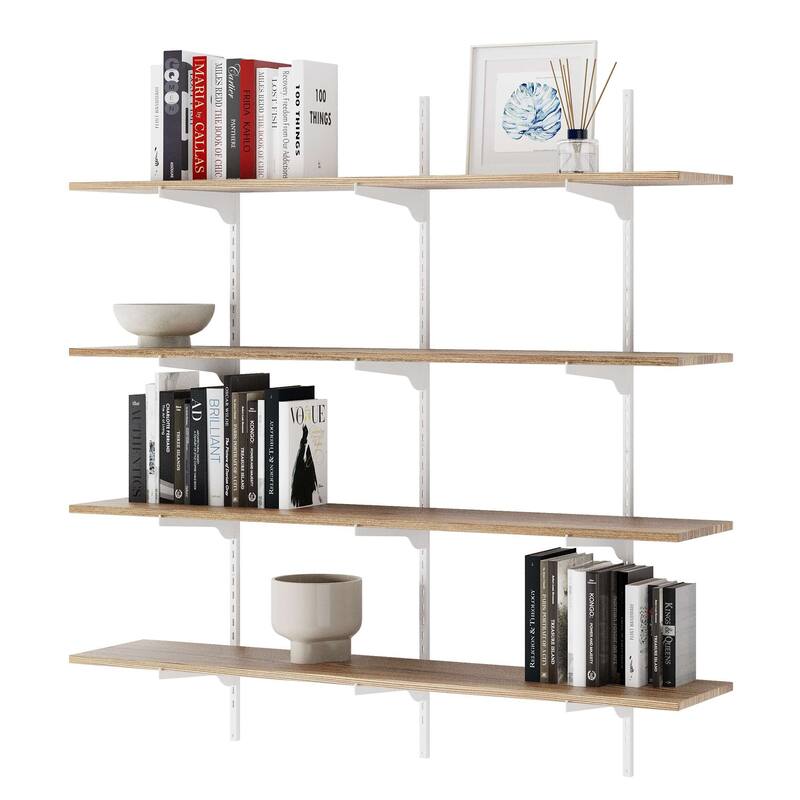Wallniture Turin 48" Wall Mounted Shelves with Adjustable Brackets, Floating Bookshelves for Office & Living Room, 2,3 or 4 Tier