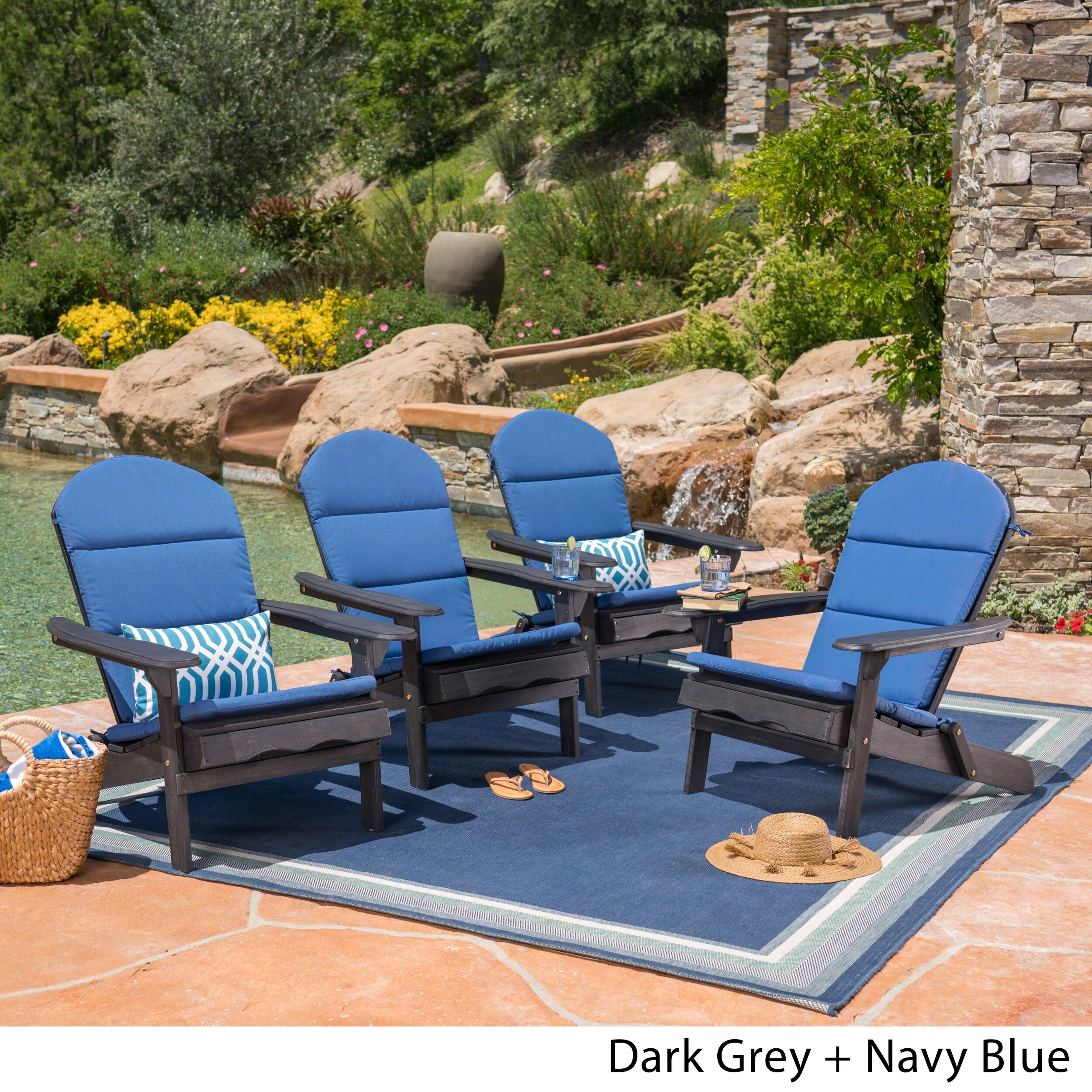Malibu Outdoor Wood Folding Adirondack Chairs Set of 4 by