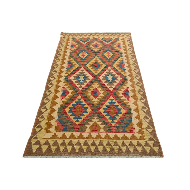 Tribal Turkish Kilim Sorcha Brown Blue Hand-Woven Wool Rug - 3'4'' x 6'3''
