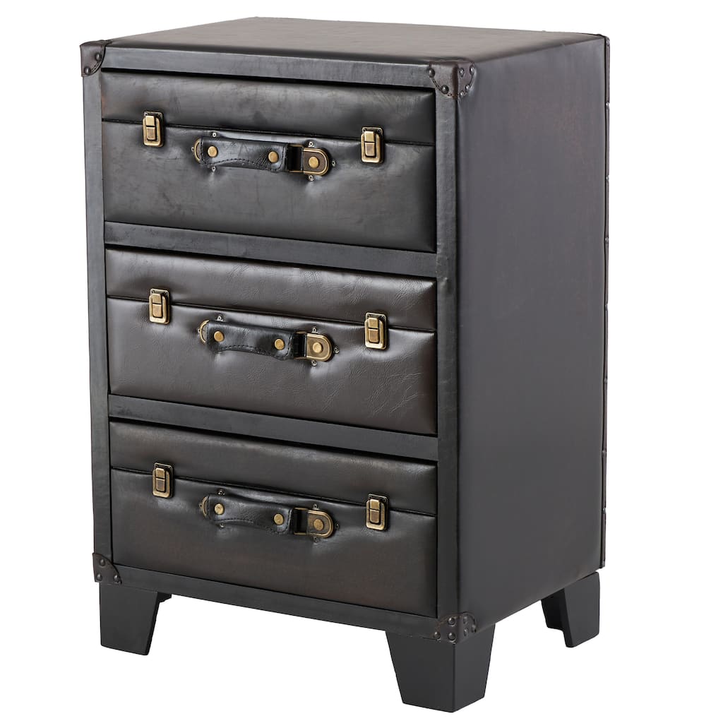 Faux Leather Vintage Faux Leather Cabinet with Buckles and Straps Detailing - Dark Brown - Roche River Decor