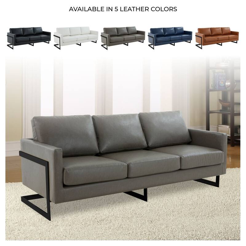 Lincoln Modern Minimalist Leather 3-Seater Sofa Couch w Removable Cushions in Stainless Steel Base for Living Room Bedroom