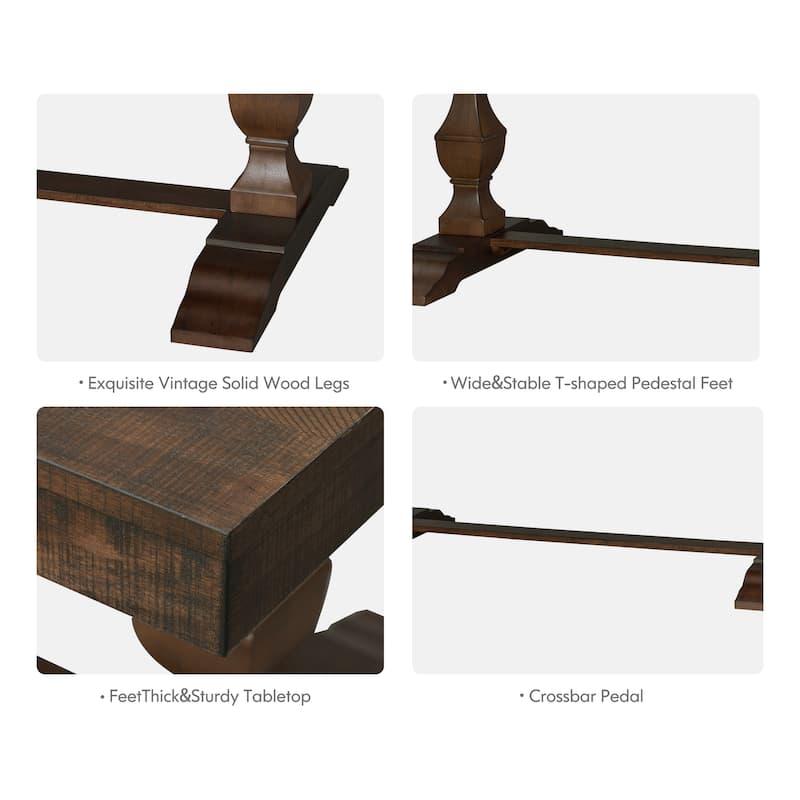 7-pieces Farmhouse Dining Table Set for 6, 74.8" Kitchen Table with Chairs, Solid Wood Legs and Upholstered Back