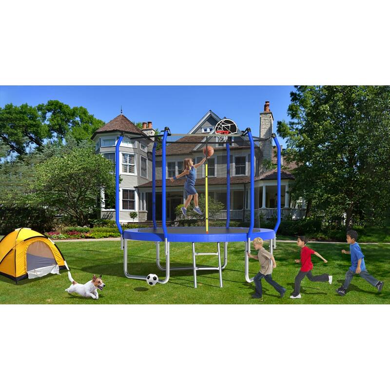 8-foot Trampoline with Basketball Hoop and Enclosure