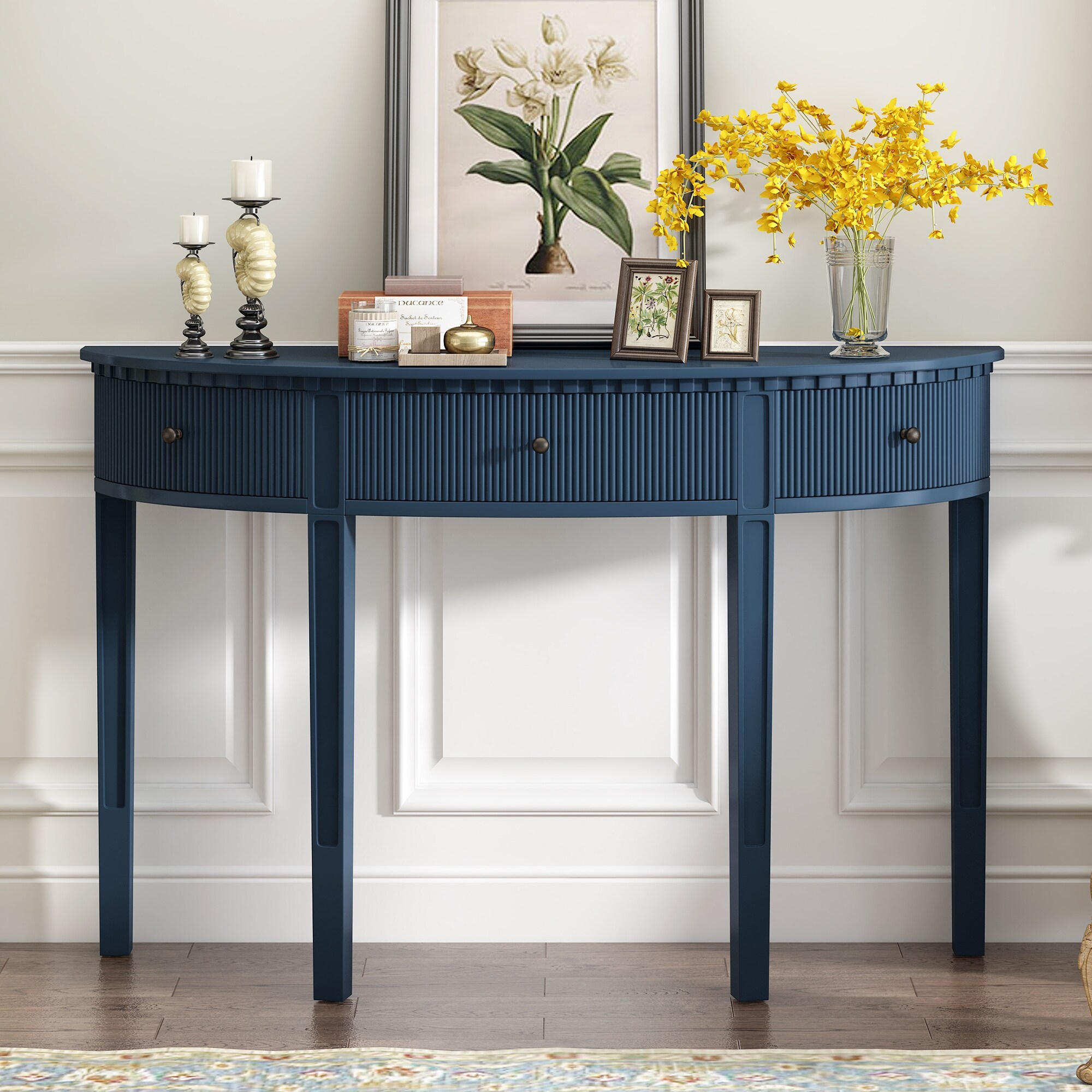 Curved Console Table Vertical Stripe Kitchen Bakers Rack Coffee Bar Table Bathroom Standing Rack Sideboards wDrawers Navy Blue Bed Bath Beyond 42213086