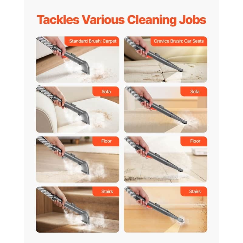 Portable Carpet Cleaner Machine with Powerful 450W Suction and Dual Tank Crevice Tool - 15.16” x 7.48” x 12.91”