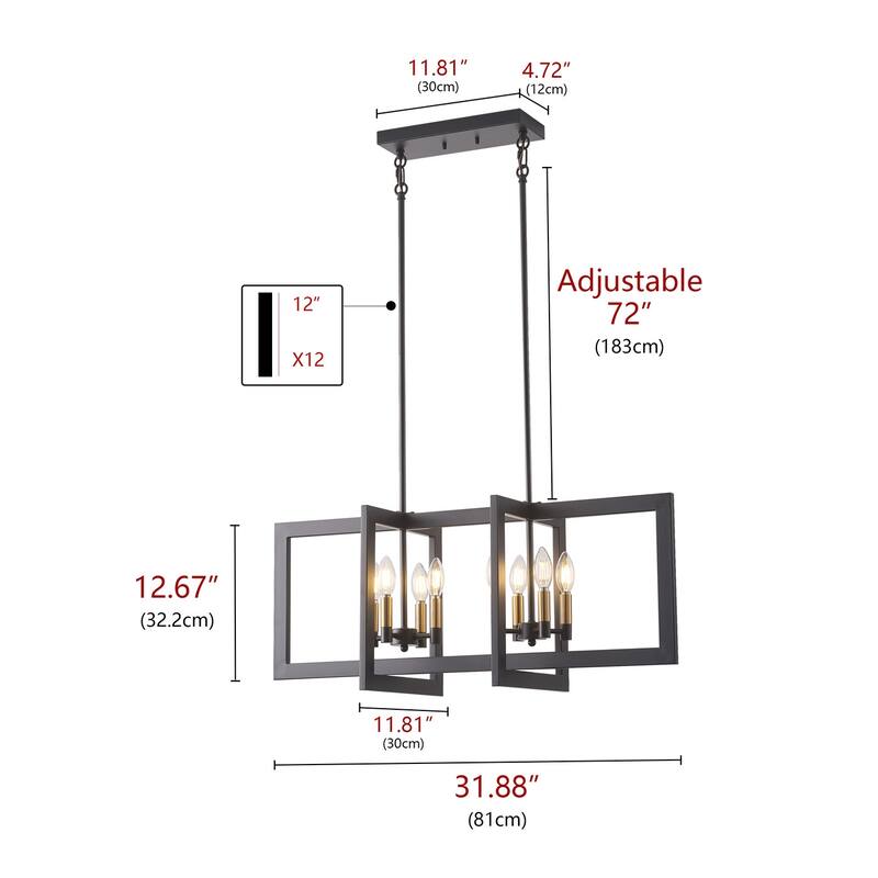 Farmhouse 8-Light Rectangle Frame Candle Chandelier Fixture for Kitchen Island