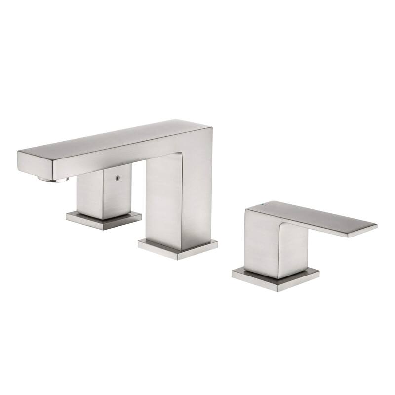 Cube 8“ Widespread Bathroom Sink Faucet with Drain Assembly - Brushed Nickel