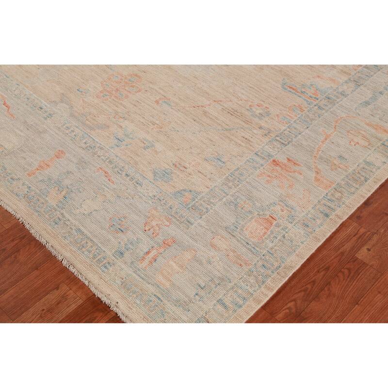 Hand Knotted Oriental 100% Wool Carpet Transitional All-Over Peach Oushak Area Rug - 9' 0'' X 6' 3''