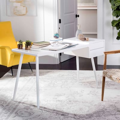 SAFAVIEH Natalia Mid Century Scandinavian White Two Drawer Desk