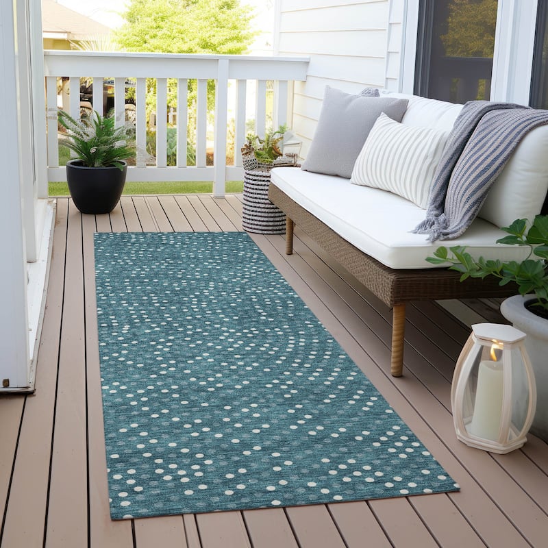 Machine Washable Indoor/ Outdoor Modern Dotty Chantille Rug - Teal - 2'3" x 7'6"