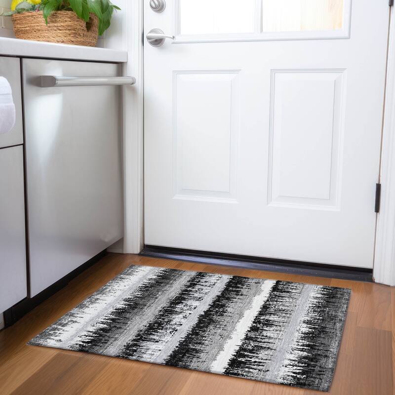 Premium Washable Super Soft Modern Ombre Stripe Mayfield Rug - Black - 1'8" x 2'6"
