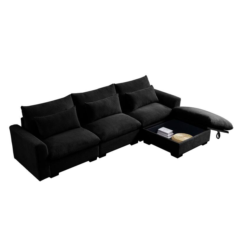 GDFStudio- Ravenscroft Corduroy Modular Sofa With Storage Ottoman
