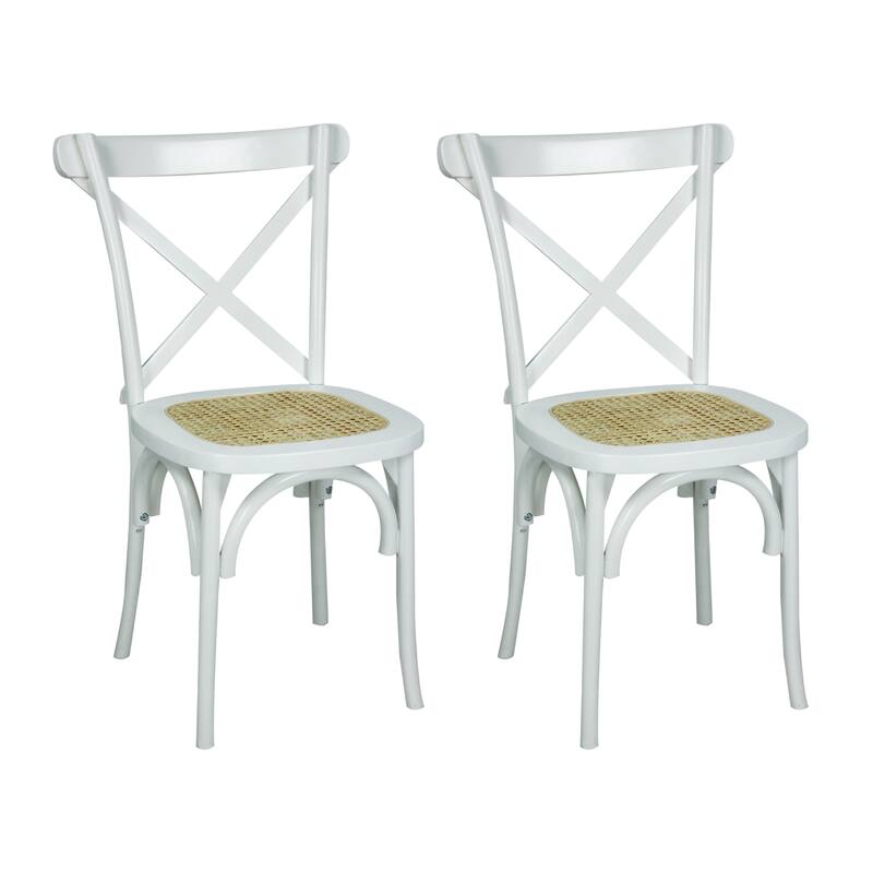 Colmar Classic Traditional X-Back Wood Rattan Dining Chair, Natural (Set of 2) by JONATHAN Y