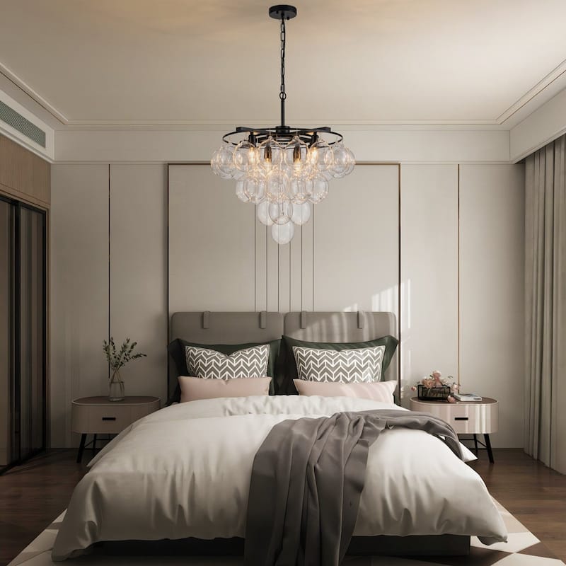 Starsky 8 - Light 23in. Modern Glam Cluster Glass Bubble Chandelier with 28 Clear Glass Globe Bubble