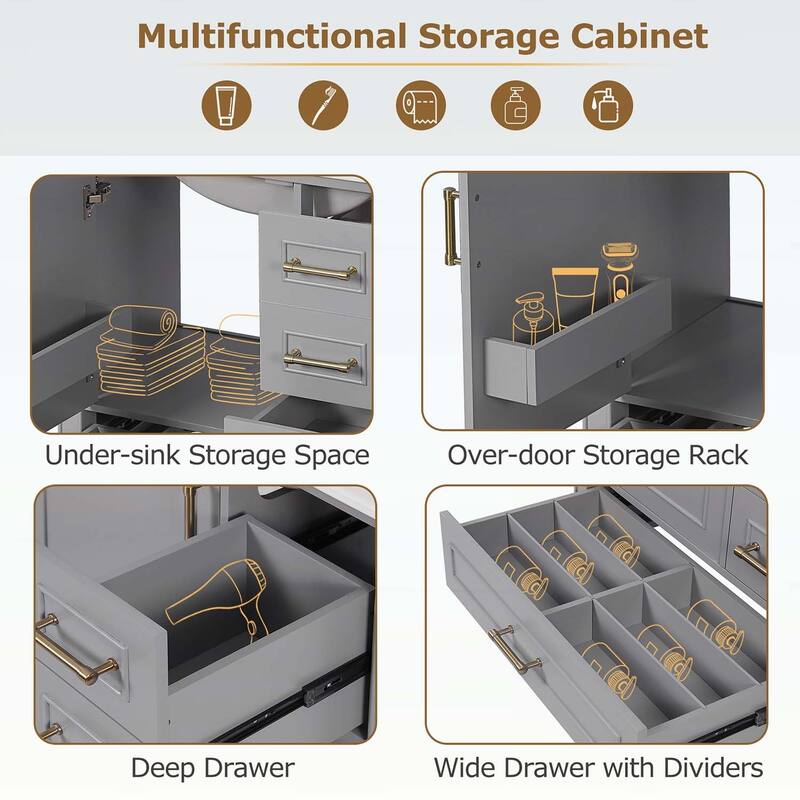 Bathroom Vanity with Ceramic Sink,Soft-Close Door,Multiple Drawers,and Ample Storage for Modern Bathrooms