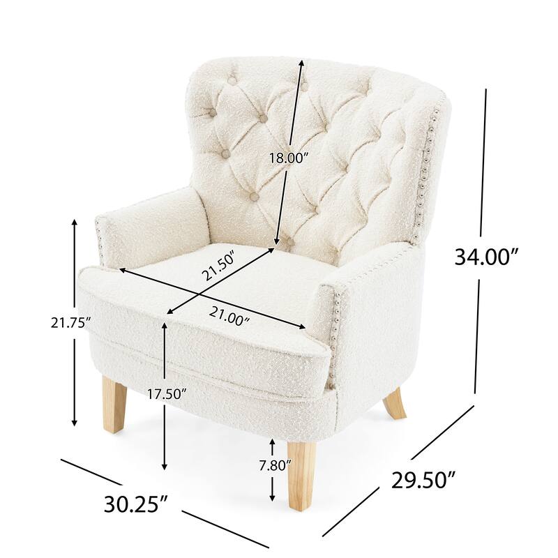 Modern 29.5" Upholstered Button Tufted Club Chair with Rubber Wood Legs and Nailheads
