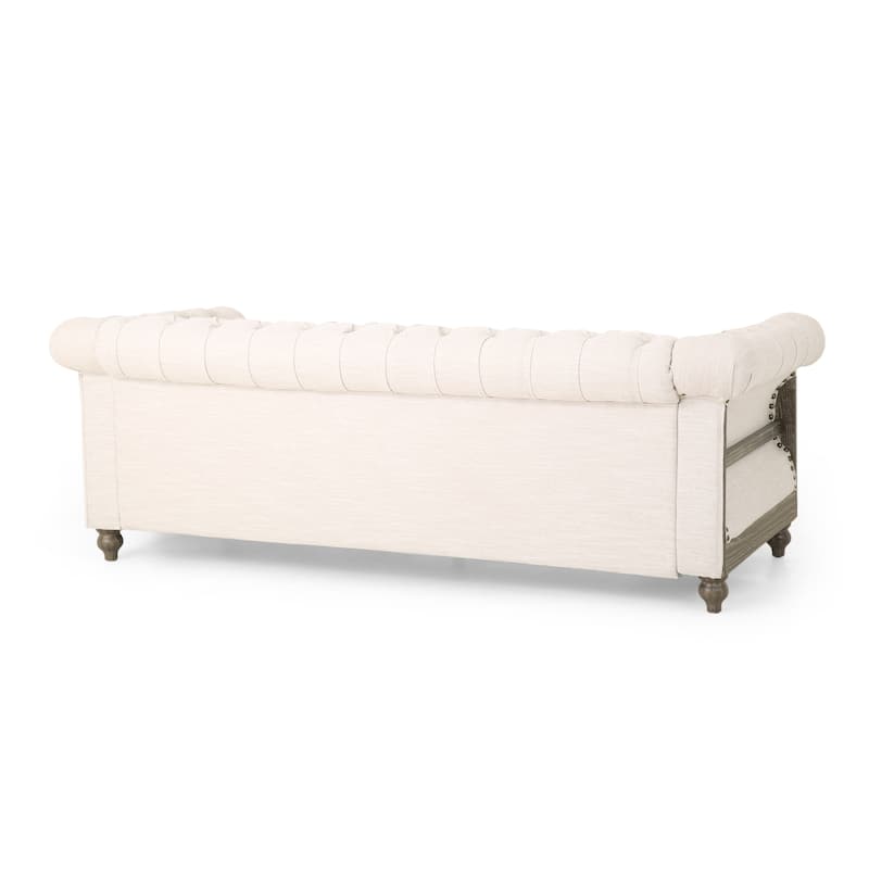 3-Seat Sofa with Retro Wood Legs, Tufted Upholstery - Durable Design