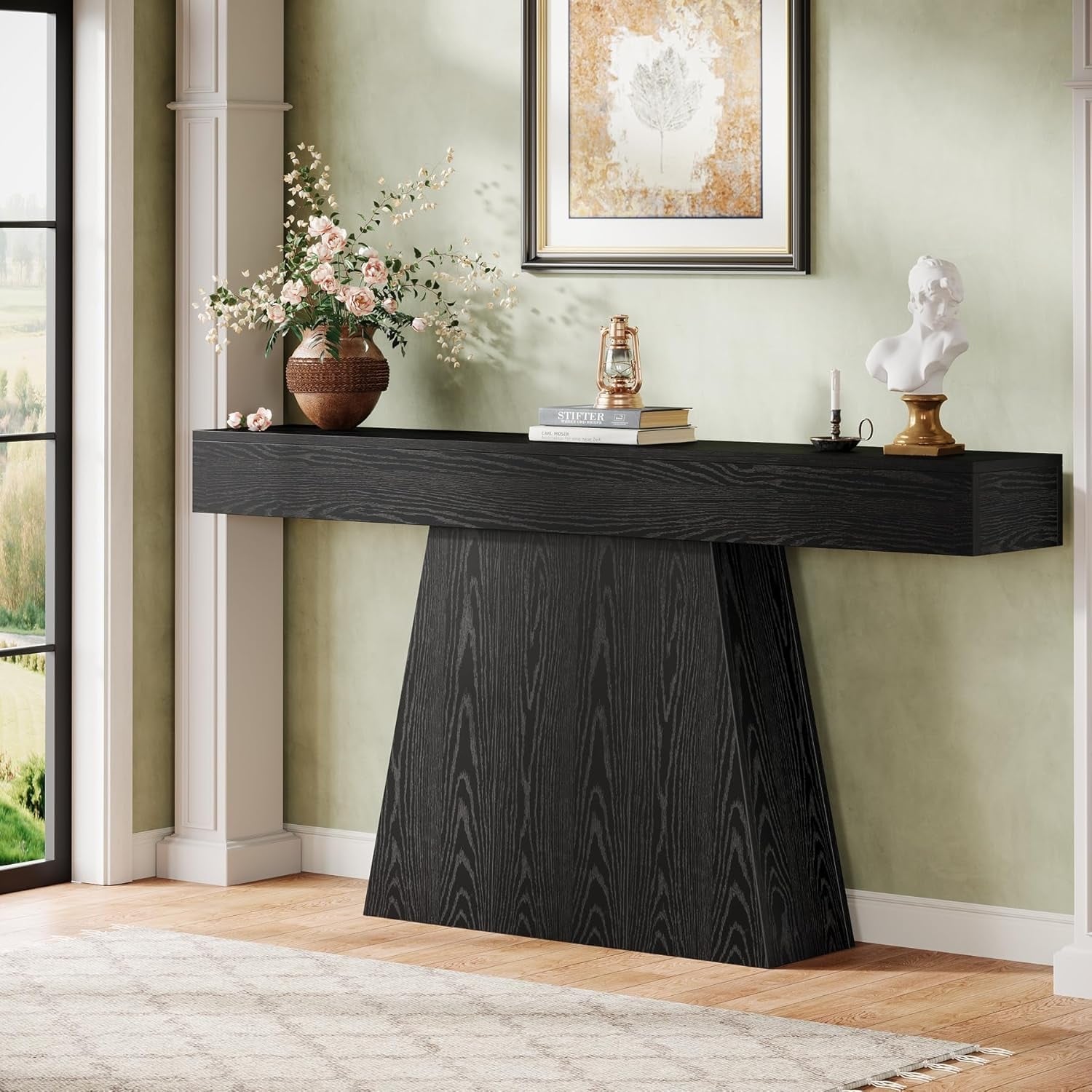 63" Farmhouse Console Entryway Table, Narrow Long Wood Sofa Table Behind Couch