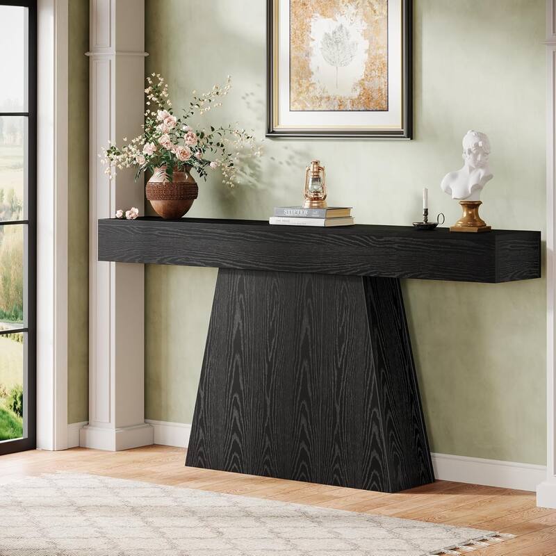 63" Narrow Long Console Table, Farmhouse Entryway Table with Trapezoidal Base - 63" L x 11.6" W x 35.4" H
