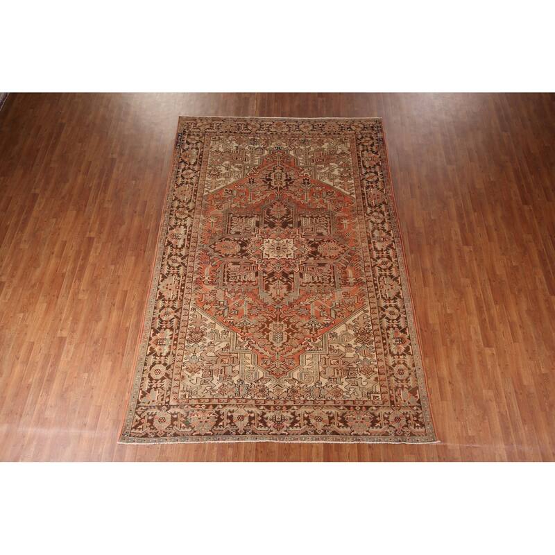 Heriz Persian Vintage Area Rug Hand-Knotted Geometric Wool Carpet - 7'7"x 11'4"