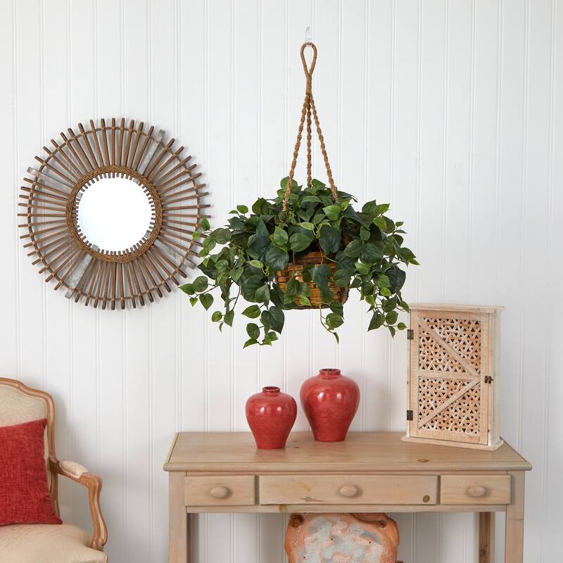 Hanging Plant Basket Indoor, 29" Island Oasis Philo, Decorative Green Foliage, Low Maintenance Home Decor