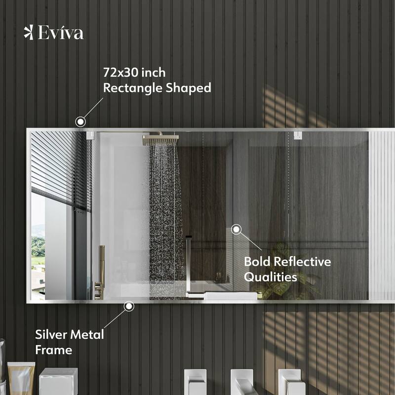 Eviva Sax 72" x 30" Rectangular Brushed Nickel Metal Framed Mirror - Brushed Nickel