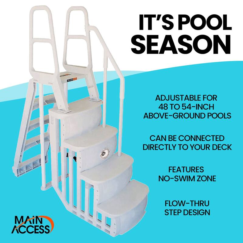 Main Access 48-54 Inch Adjustable Above Ground Swimming Pool Smart Step and Ladder Entry System with Handrails, Taupe - 86