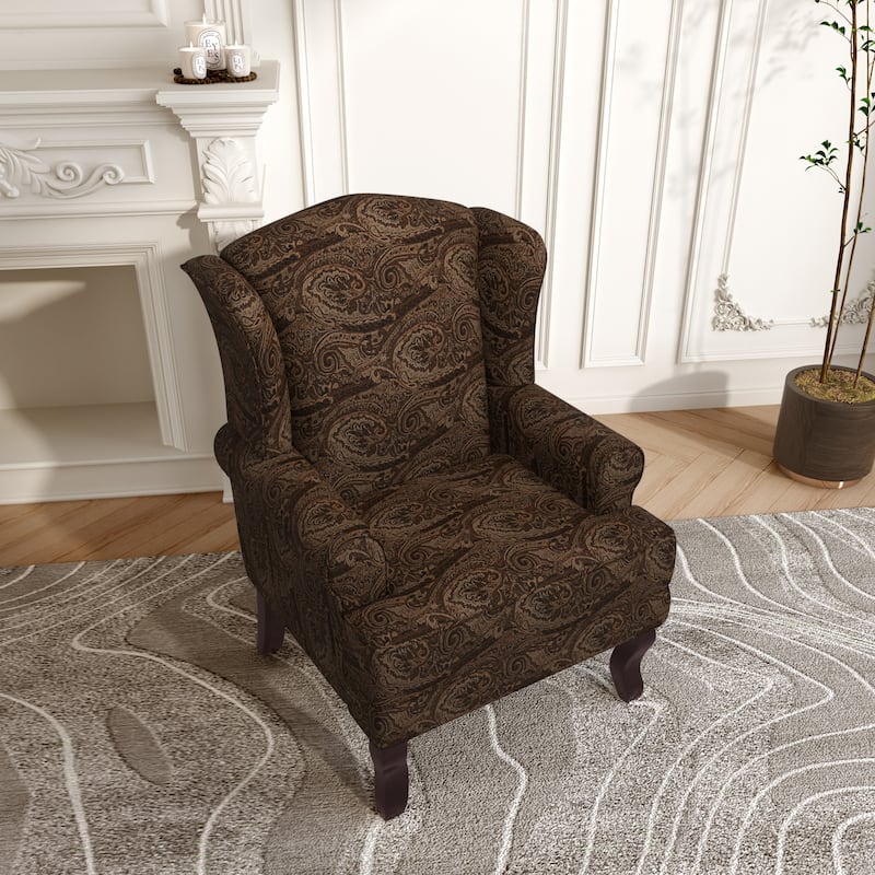 31" W Modern Upholstered Linen Wing Back Accent Chair with Rolled Arm