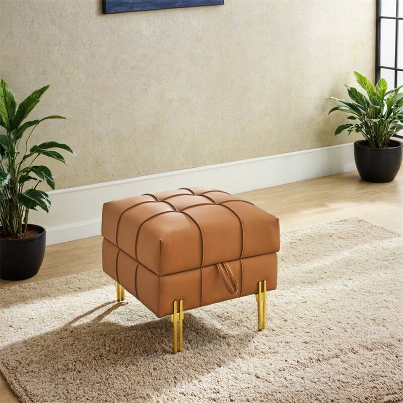 22" Anti-scratch Leather Storage Ottoman,Pet Friendly Entryway Bench