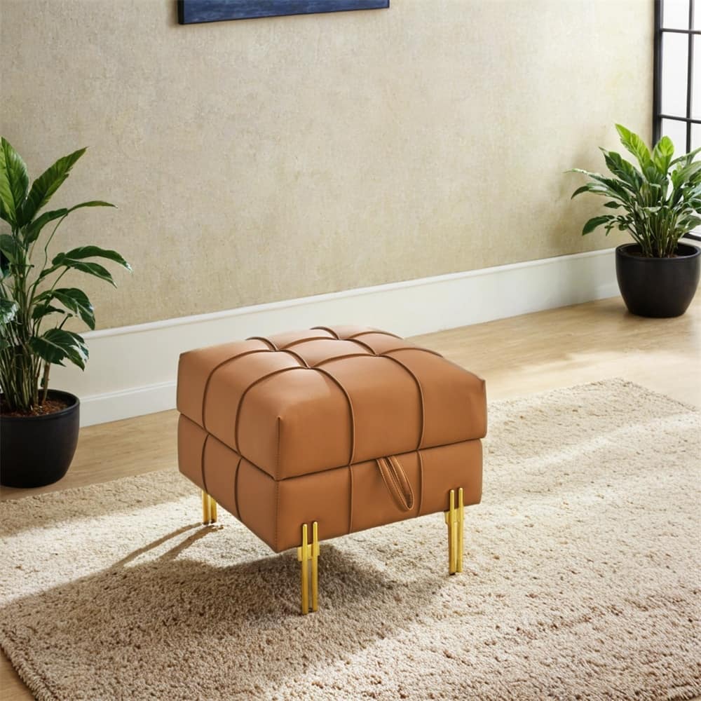 22" Anti-scratch Leather Storage Ottoman,Pet Friendly Entryway Bench