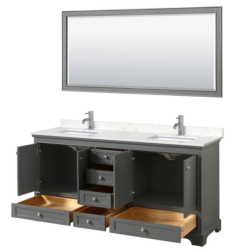 Deborah 72-inch Double Vanity, Cultured Marble Top, 70-inch Mirror