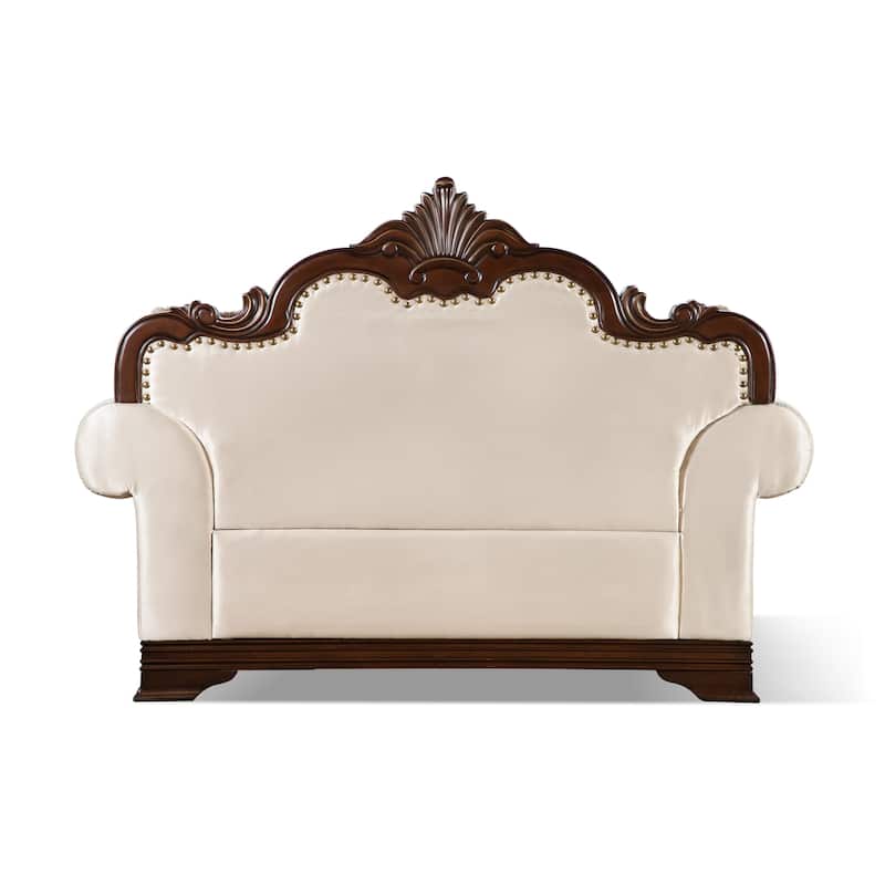 Furniture of America Mirabella Traditional Beige Tufted Solid Wood Loveseat with Accent Pillows