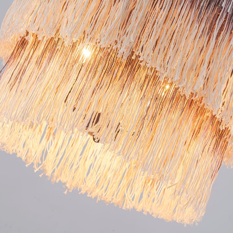 17.7" 3-Light Bohemian Farmhouse Purple Round Hand-made Cotton Fringe Tiered Hanging Chandelier Living Room,Bedroom