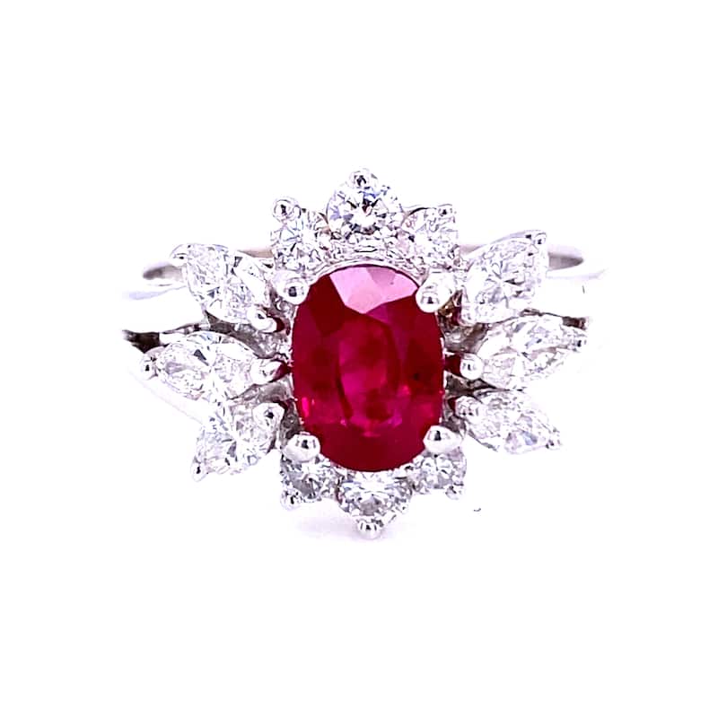 Kabella Luxe Ruby and Tapered Baguette and Round Diamonds Ring