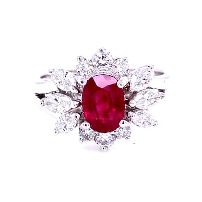 Kabella Luxe Ruby and Tapered Baguette and Round Diamonds Ring