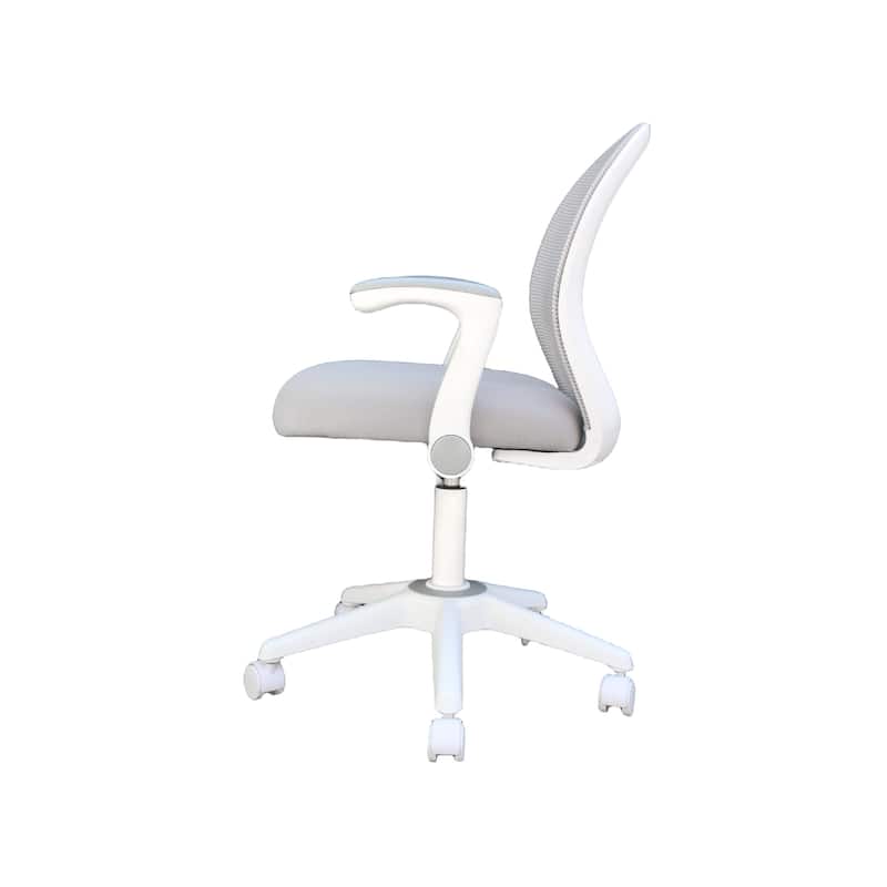 Rolling Task Chair with Flip Arms, Grey Mesh, Fabric Seat, White