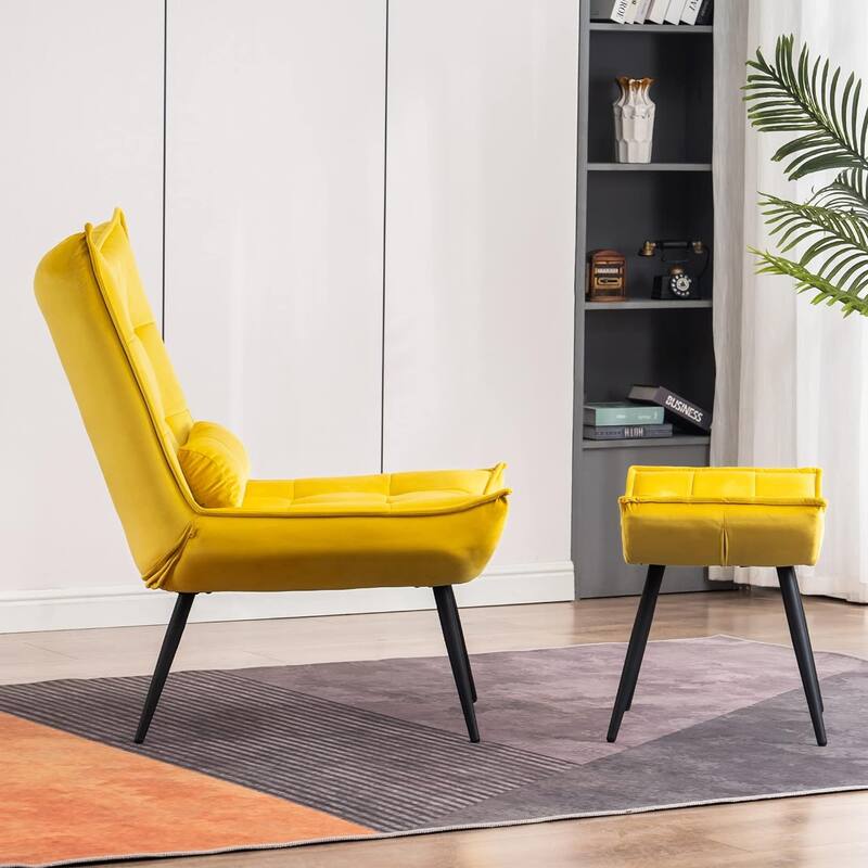 MCombo set of 2 Accent Chair with Ottoman, Velvet Tufted Wingback Chair 4079