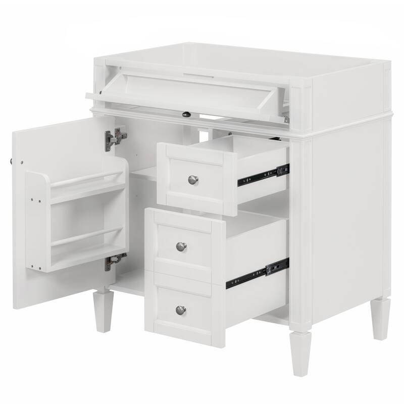 Roomfitters 30" Vanity Base Only, Modern Bathroom Cabinet with 2 Drawers and Tip-out Tray, Basin Not Included - White