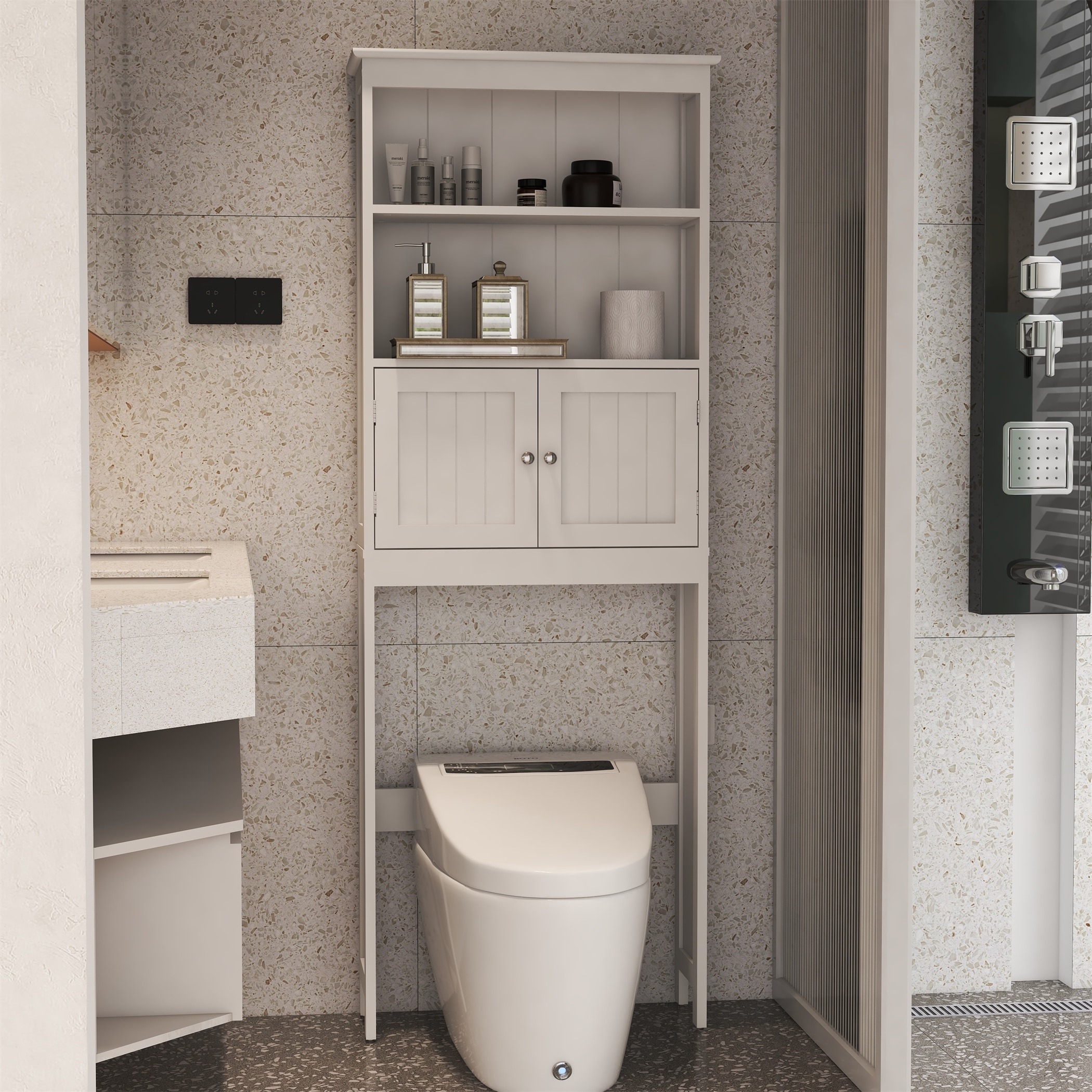 Over-the-Toilet Storage Cabinet White with One Drawer and 2 Shelves