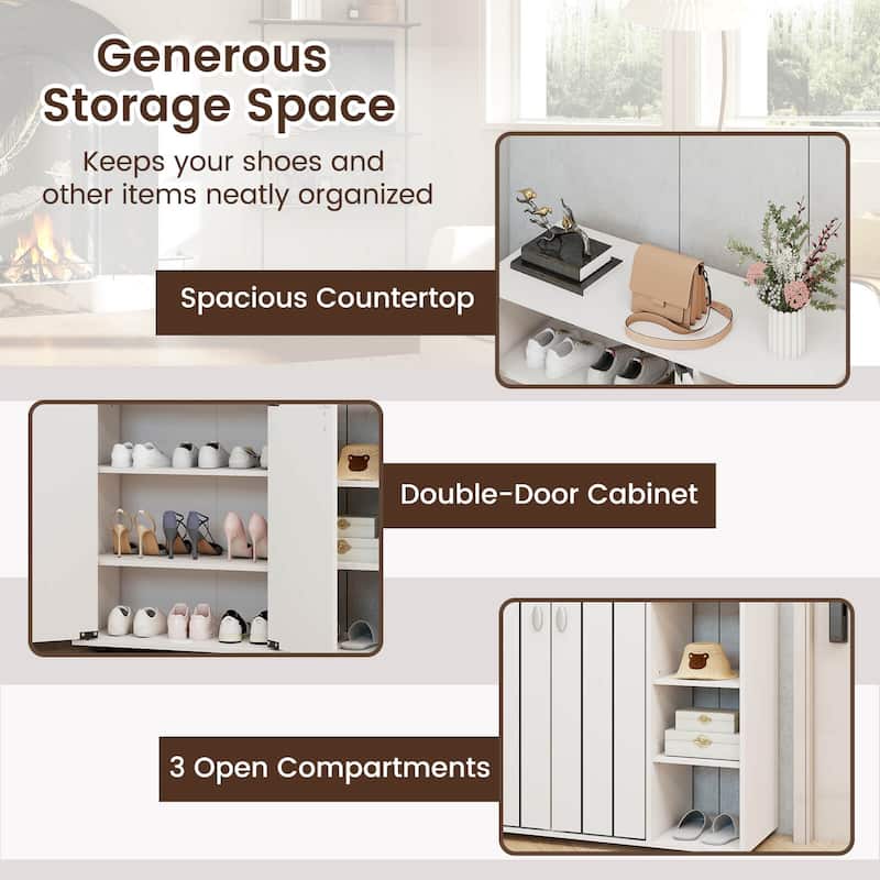 Costway 3-Tier Wooden Shoe Storage Organizer with Doors & 3-Level - See Details
