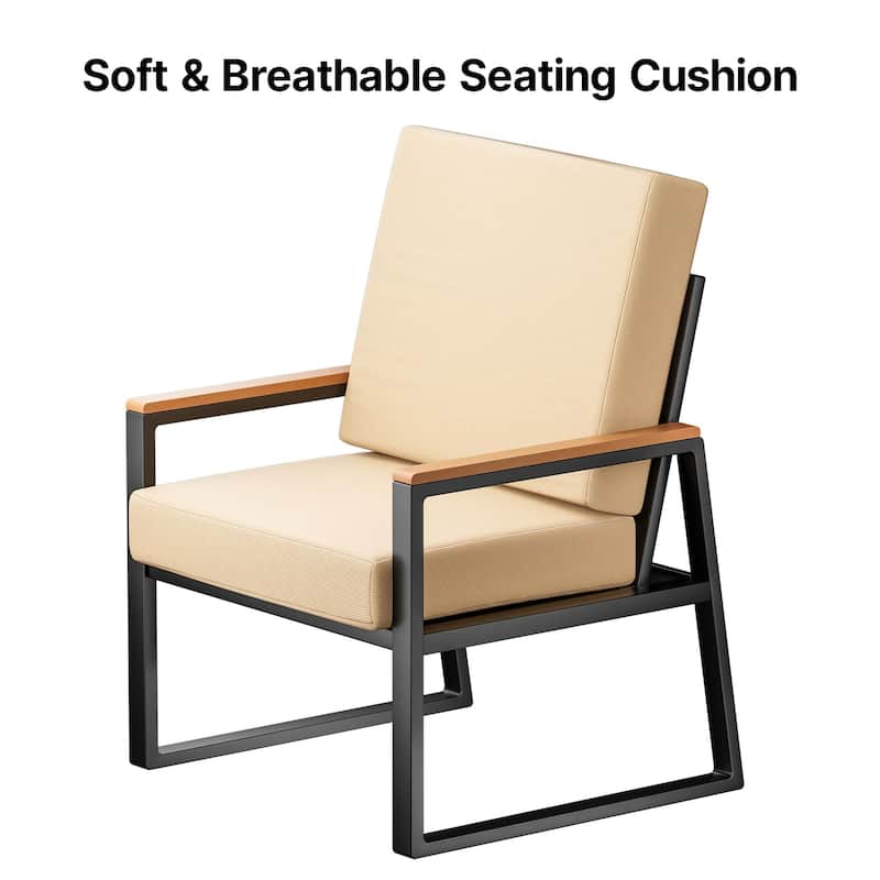 4-Piece Solid Wood Outdoor Patio Lounge Set with Removable Cushion Covers