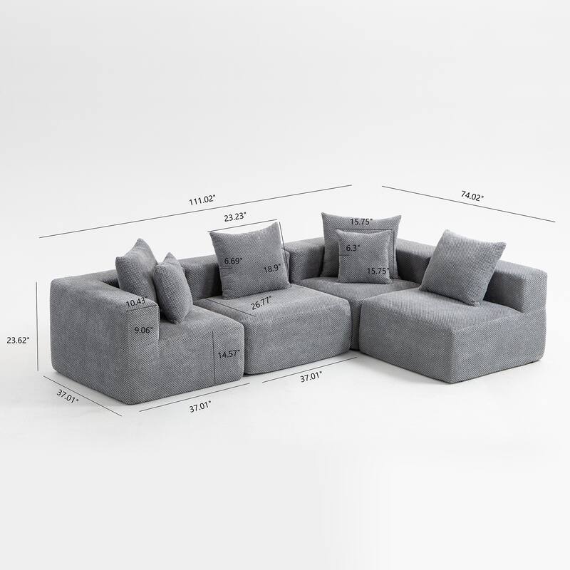 Flannelette Modular Sectional Sofa Full-Foam Build Compressed Couch